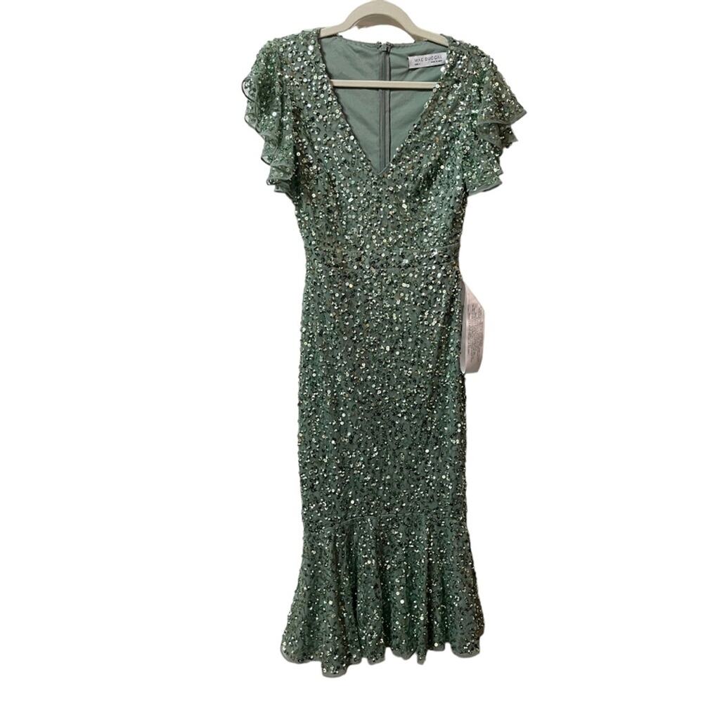 Mac Duggal Sequin Midi Dress Formal Sage Green Style 10801 - Picture 3 of 4